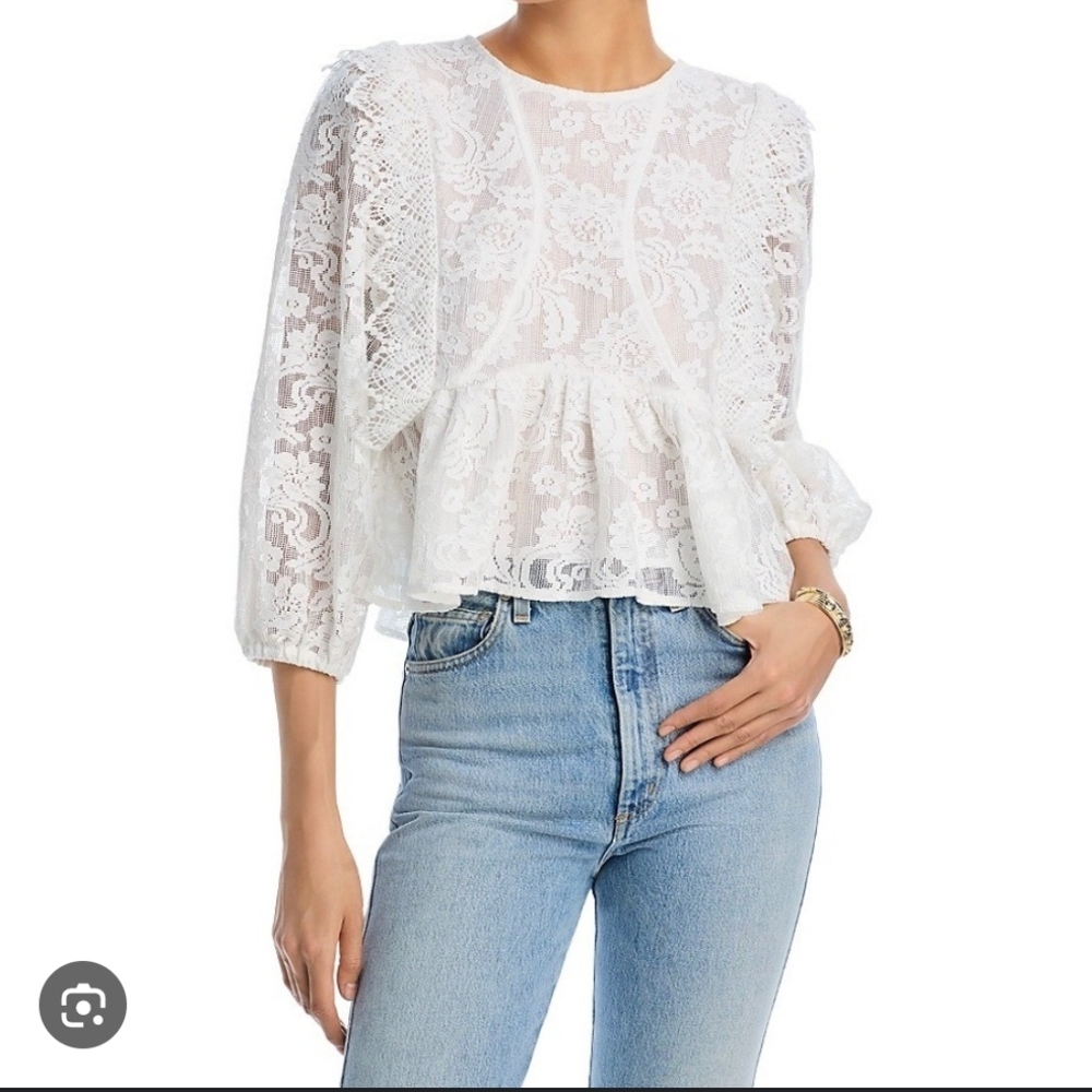 497-Aqua Delicate‎ White Lace Blouse